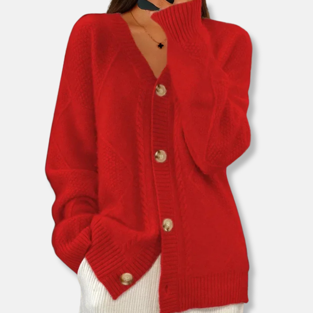 Freya Relaxed Fit Cardigan | Cable Knit Button Front Cardigan