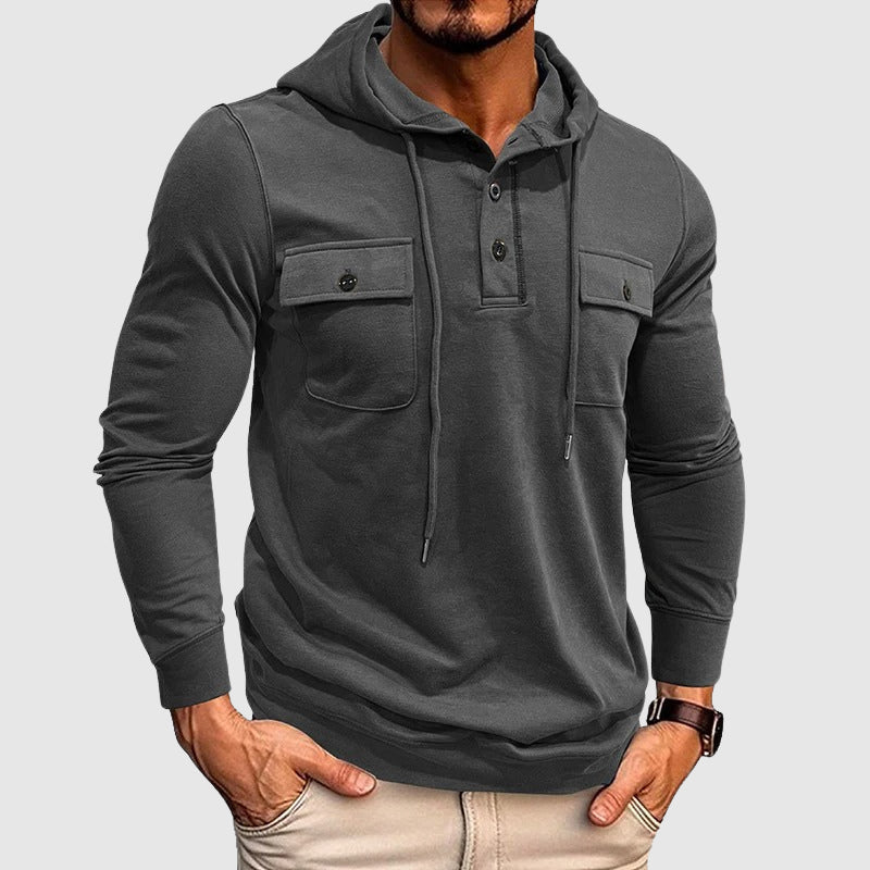 Oscar Slim Fit Henley Hoodie | Button Placket Drawstring Hoodie