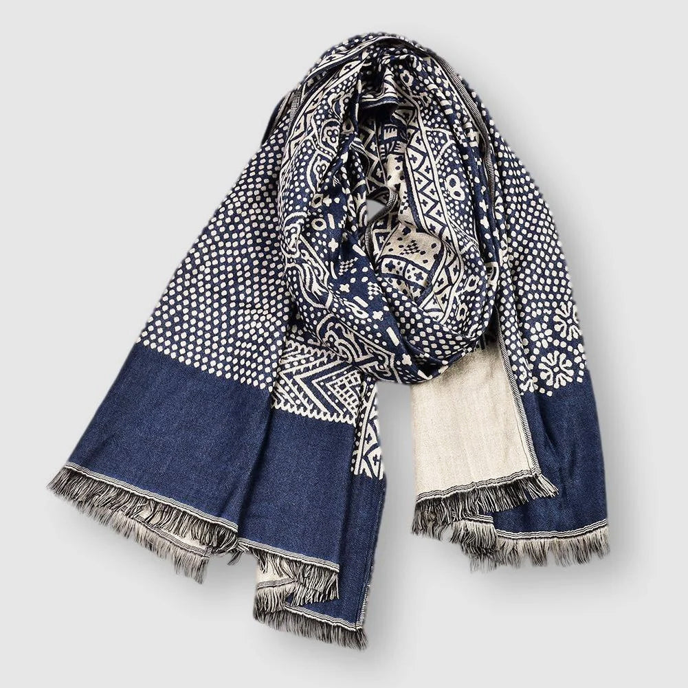 Daisy Long Rectangular Scarf | Geometric Fringed Scarf