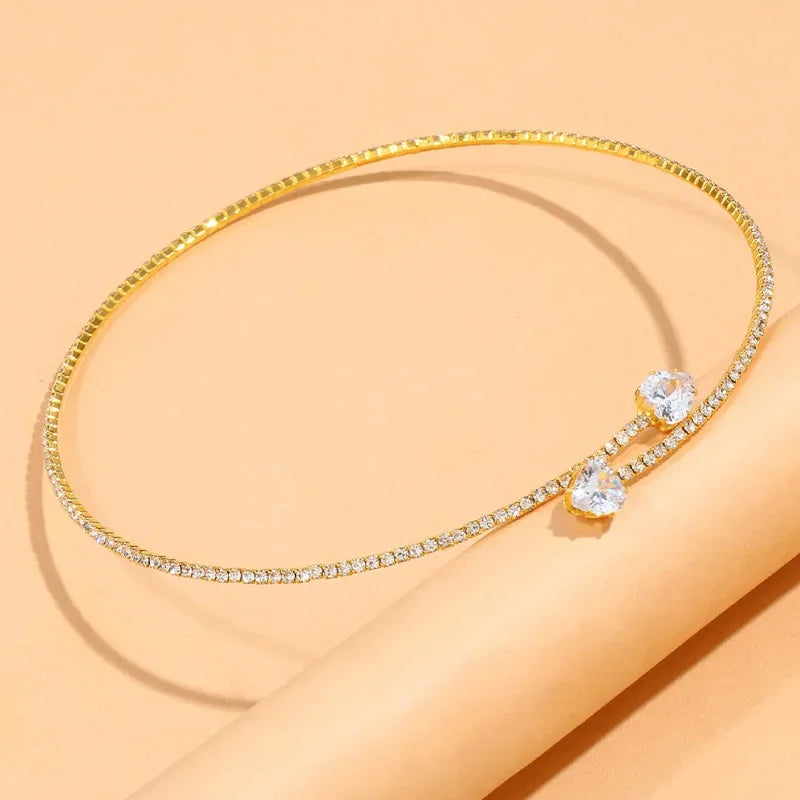 Freya Embellished Fitted Choker Necklace | Crystal Heart Accent Necklace