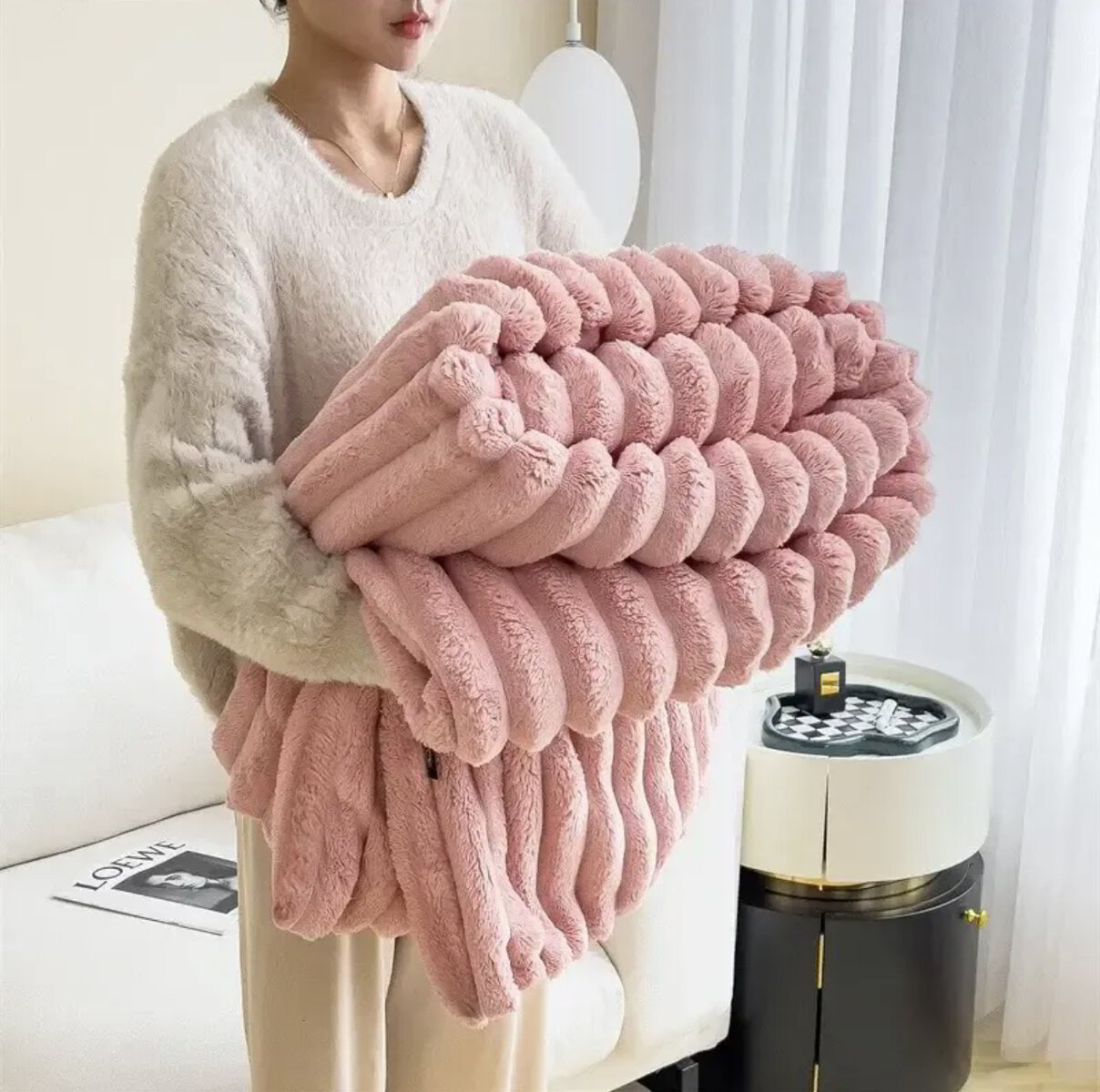 Contemporary Plush Faux Fur Throw Blanket