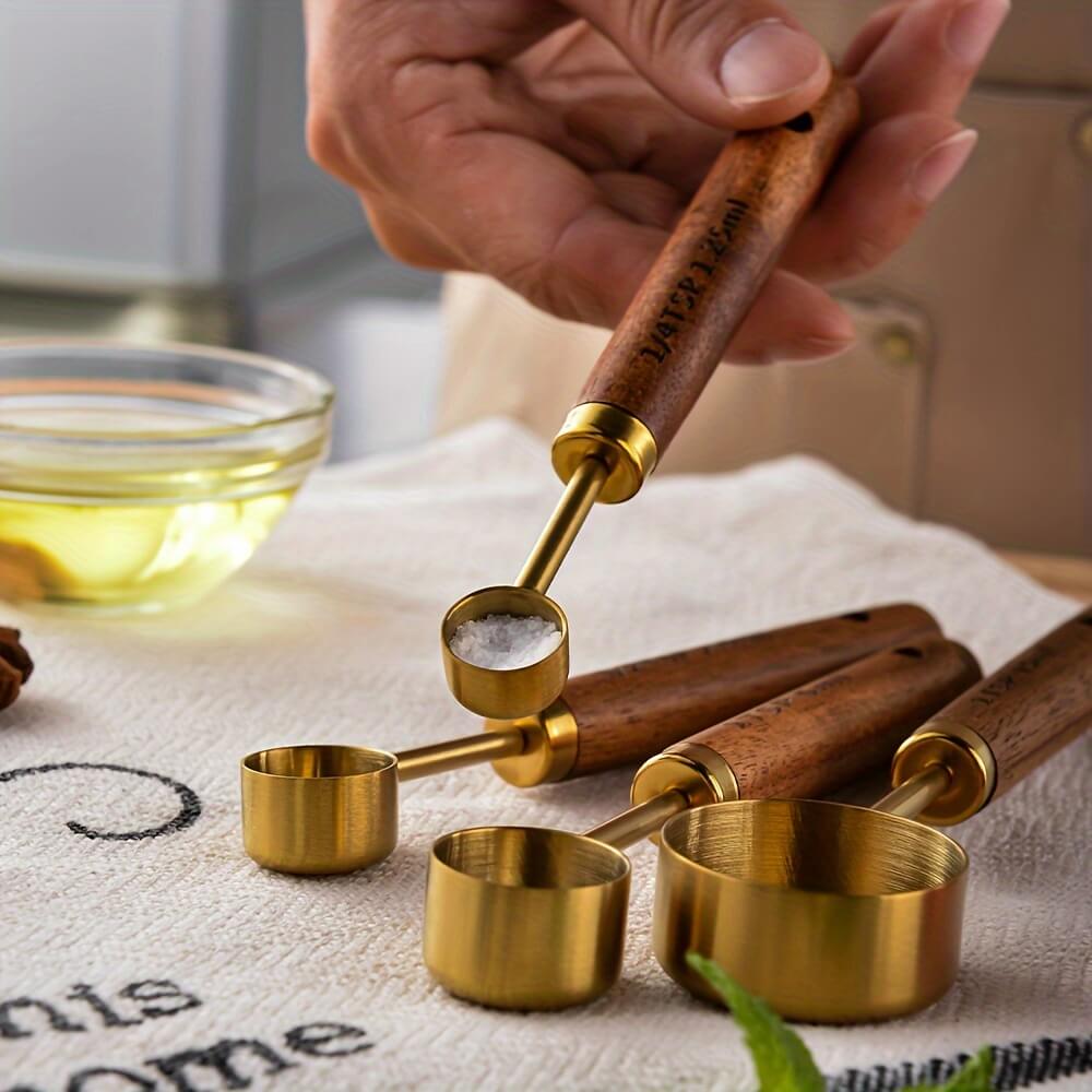Rustic Wood and Brass Measuring Spoon Set