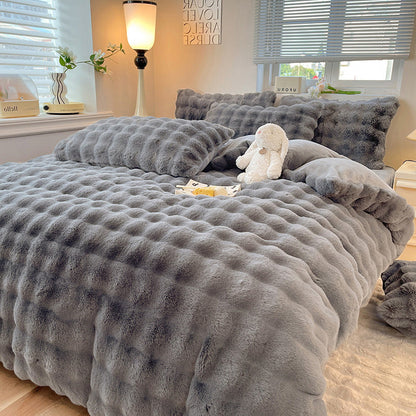 Faux Rabbit Fur Bed Sheet Set With Plush Texture