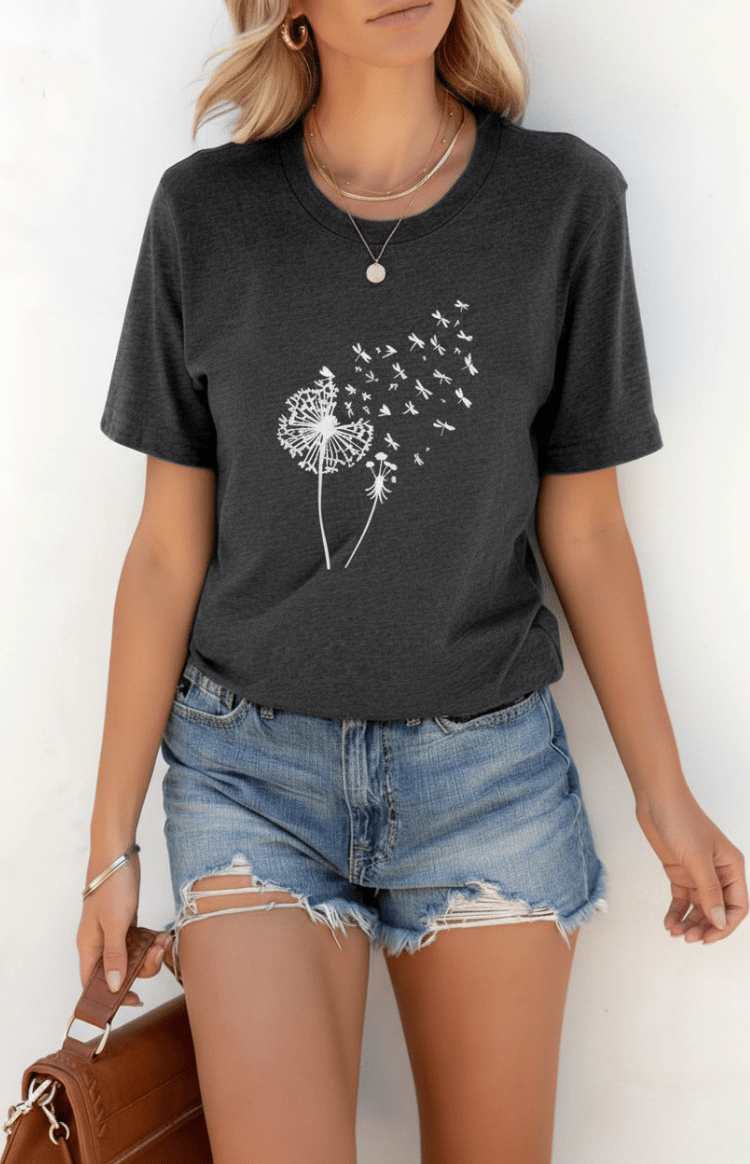 ZORELLA – Dandelion Print Crew Neck T-Shirt in Soft Cotton VIP