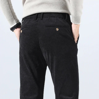 Joshua Ribbed Pleated Corduroy Trousers | Belt Loops Full-Length Corduroy Trousers
