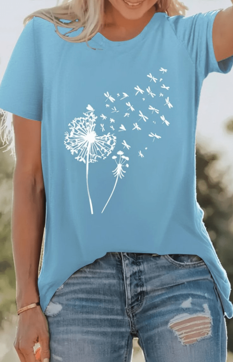 ZORELLA – Dandelion Print Crew Neck T-Shirt in Soft Cotton VIP