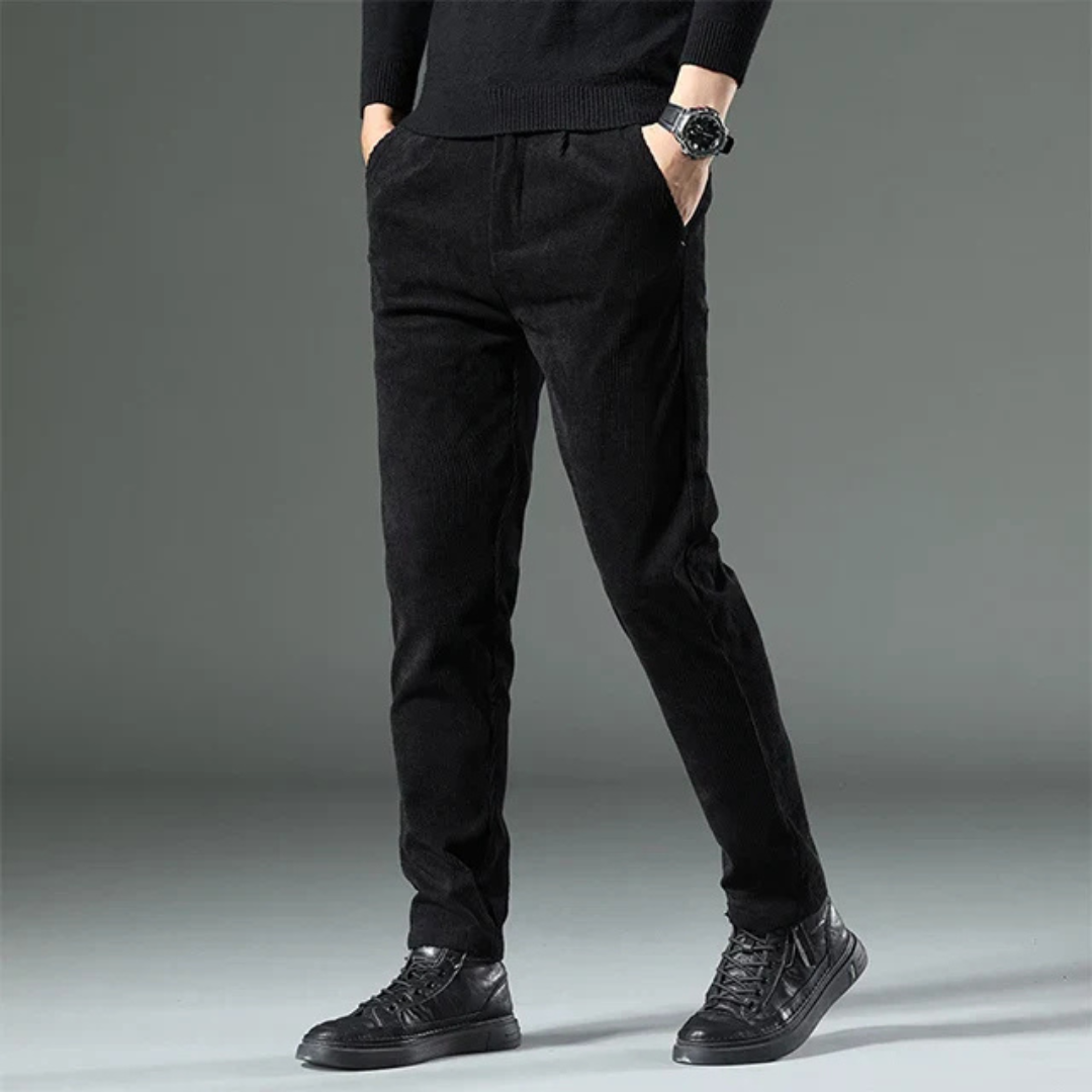 Joshua Ribbed Pleated Corduroy Trousers | Belt Loops Full-Length Corduroy Trousers