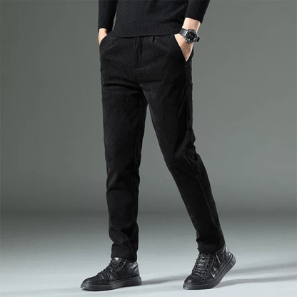 Joshua Ribbed Pleated Corduroy Trousers | Belt Loops Full-Length Corduroy Trousers