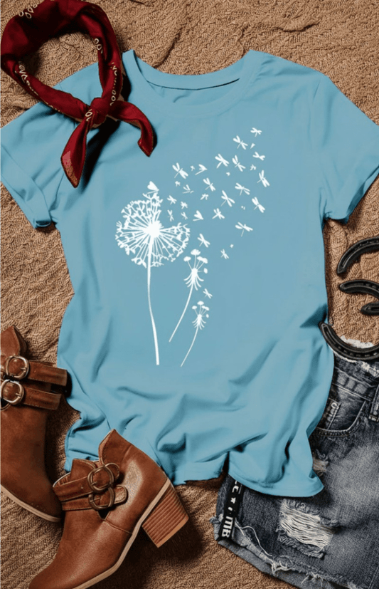 ZORELLA – Dandelion Print Crew Neck T-Shirt in Soft Cotton VIP