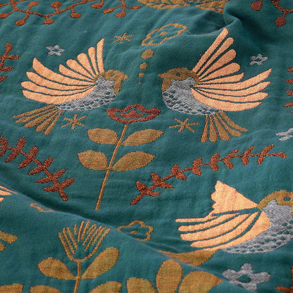 Eclectic Cotton Throw Blanket with Reversible Bird Pattern