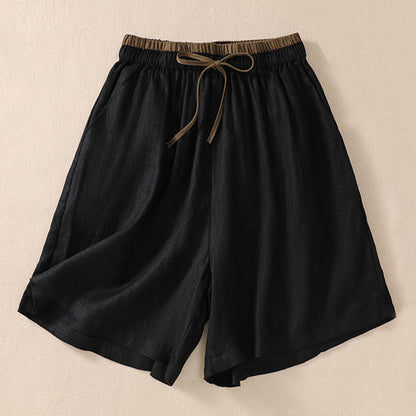 Relaxed Knee-Length Shorts with Contrasting Waistband and Drawstring Closure