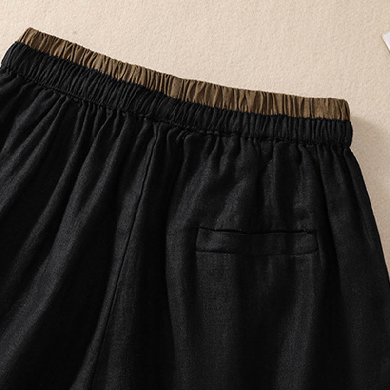 Relaxed Knee-Length Shorts with Contrasting Waistband and Drawstring Closure