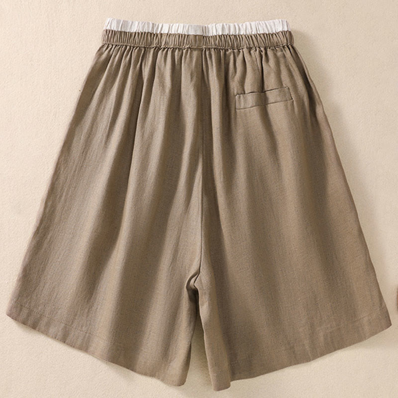 Relaxed Knee-Length Shorts with Contrasting Waistband and Drawstring Closure
