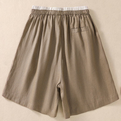 Relaxed Knee-Length Shorts with Contrasting Waistband and Drawstring Closure