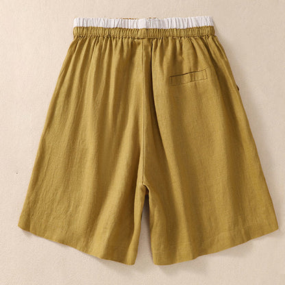 Relaxed Knee-Length Shorts with Contrasting Waistband and Drawstring Closure