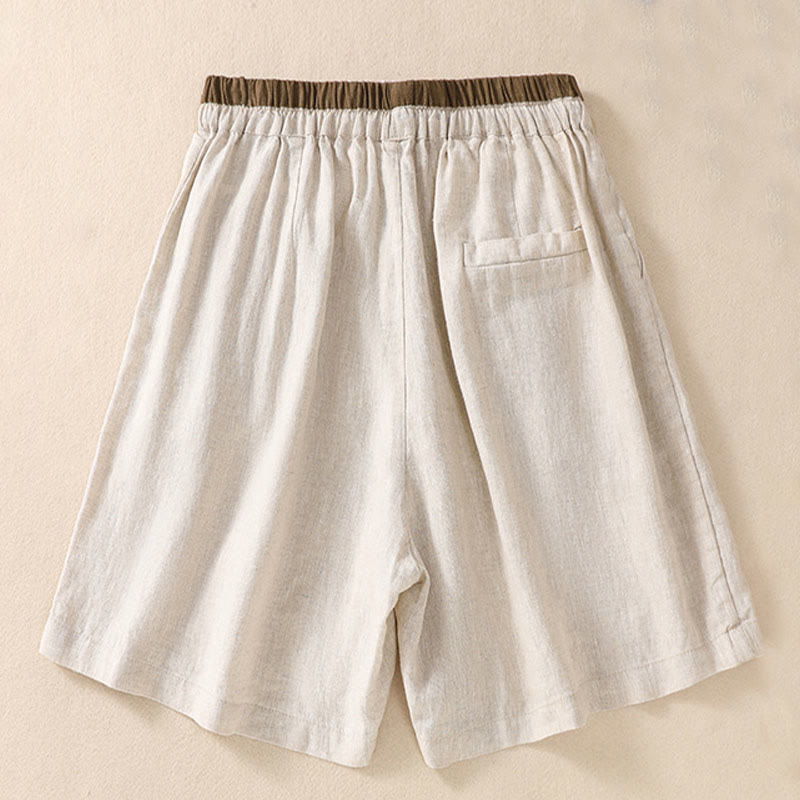 Relaxed Knee-Length Shorts with Contrasting Waistband and Drawstring Closure