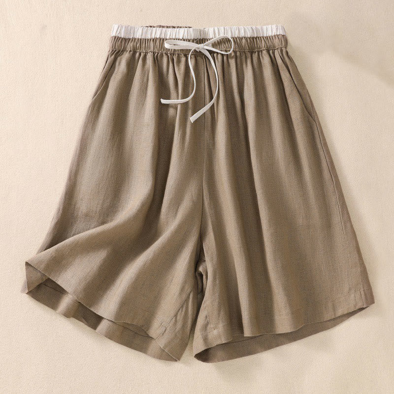 Relaxed Knee-Length Shorts with Contrasting Waistband and Drawstring Closure