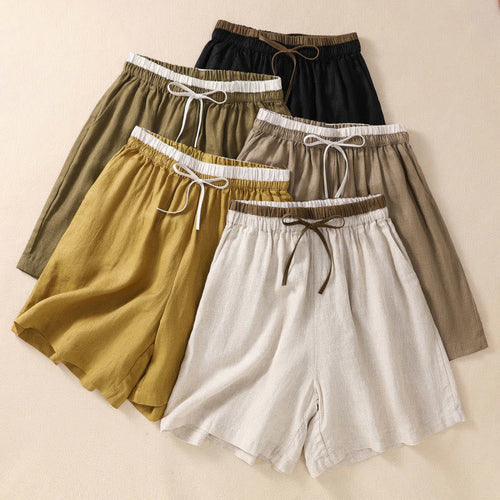 Relaxed Knee-Length Shorts with Contrasting Waistband and Drawstring Closure