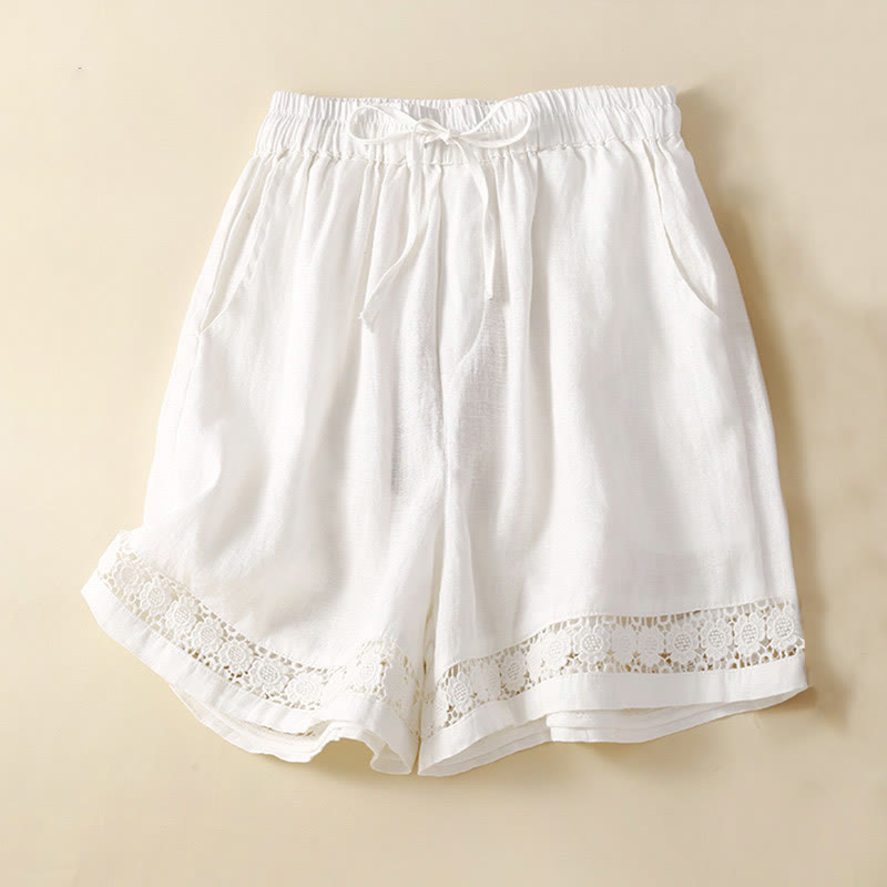 Relaxed Drawstring Shorts with Elegant Lace-Trimmed Hem