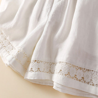 Relaxed Drawstring Shorts with Elegant Lace-Trimmed Hem