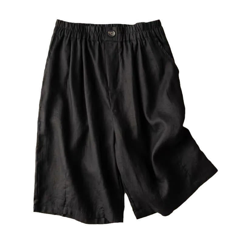 Relaxed Wide-Leg Knee-Length Shorts with Pleated Front
