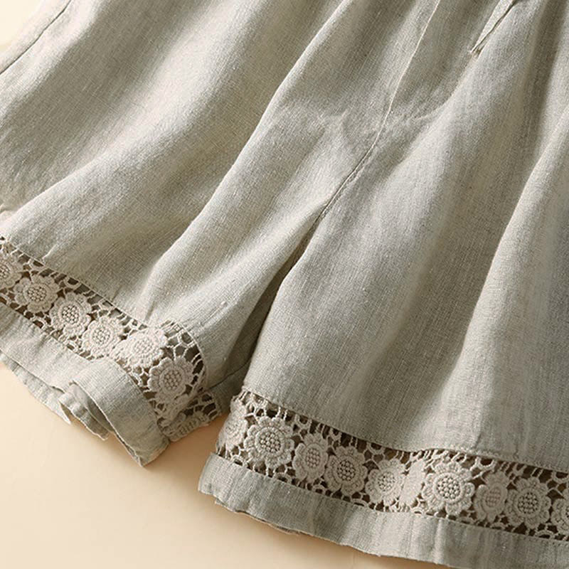 Relaxed Drawstring Shorts with Elegant Lace-Trimmed Hem