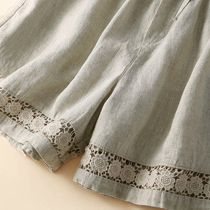 Relaxed Drawstring Shorts with Elegant Lace-Trimmed Hem