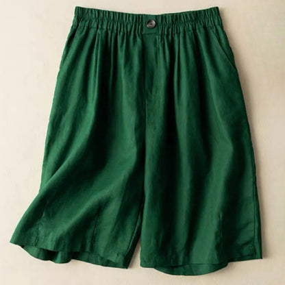 Relaxed Wide-Leg Knee-Length Shorts with Pleated Front