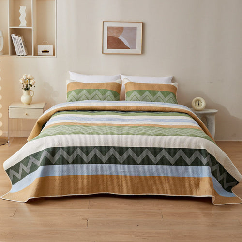 Modern Cotton Quilted Bedspread with Zig-Zag Design