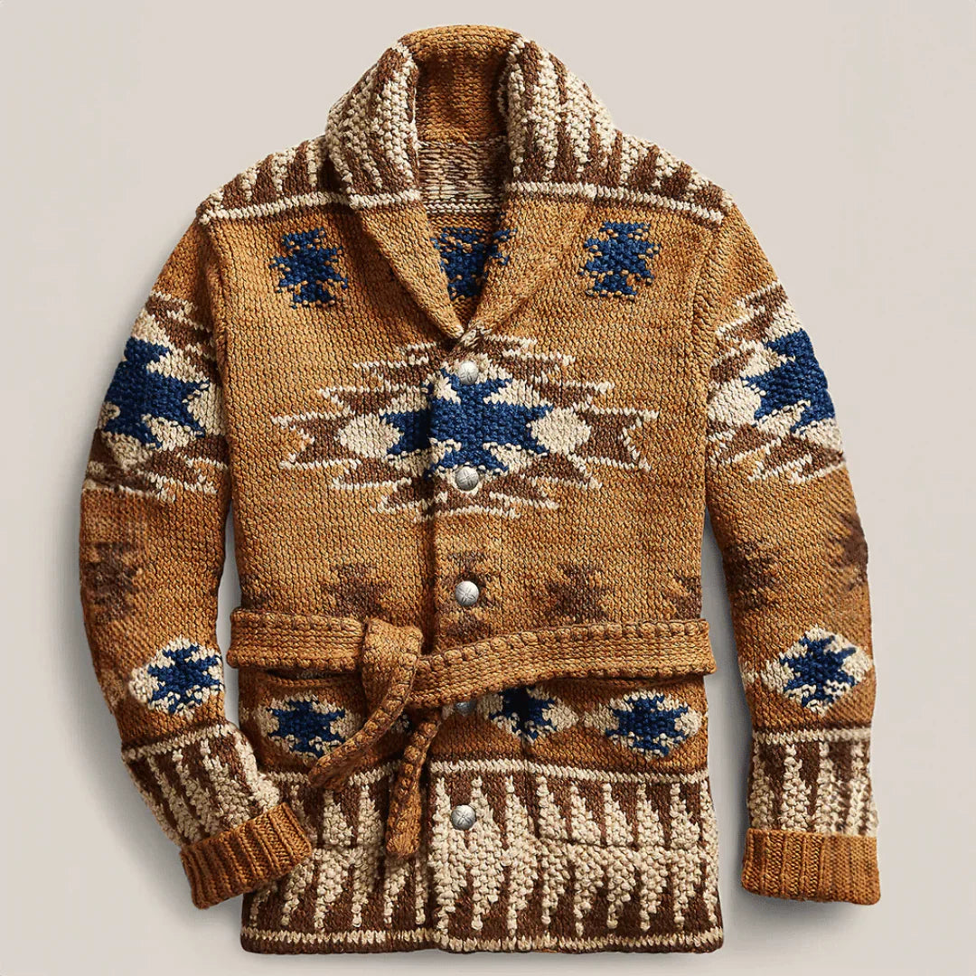 Leo Shawl Collar Cardigan | Button Front Belted Hip-Length Cardigan