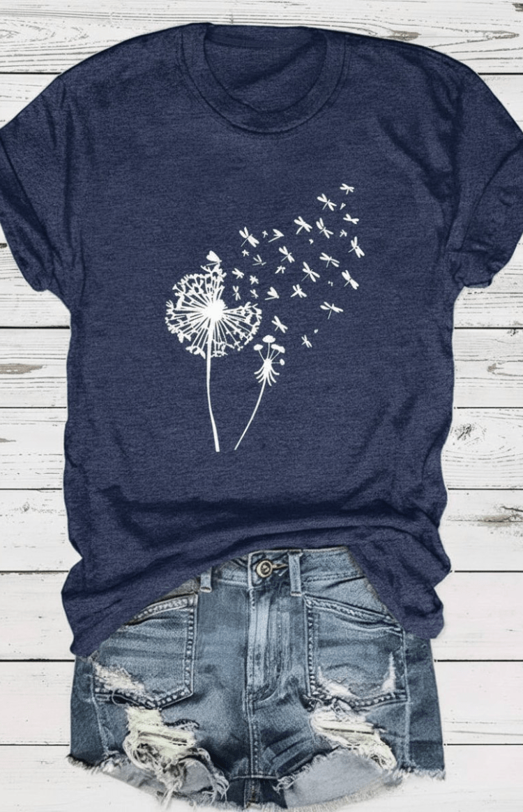 ZORELLA – Dandelion Print Crew Neck T-Shirt in Soft Cotton VIP