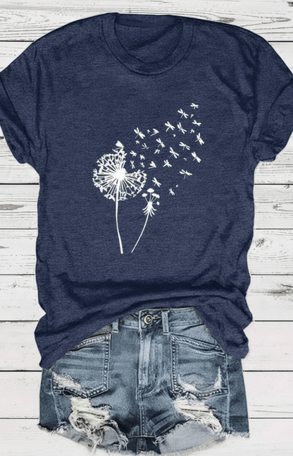 ZORELLA – Dandelion Print Crew Neck T-Shirt in Soft Cotton VIP