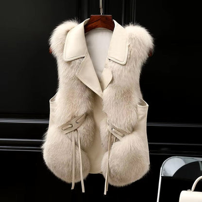 Isla Regular Fit Gilet | Collared Fur Trim Tie-Side Gilet