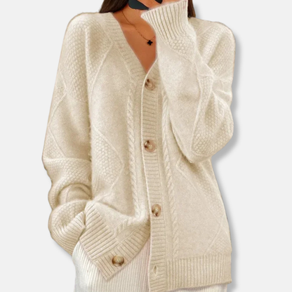 Freya Relaxed Fit Cardigan | Cable Knit Button Front Cardigan