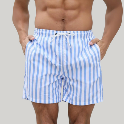 Jean-Paul Elevated Vertical Stripe Mid-Thigh Relaxed Swimwear Shorts