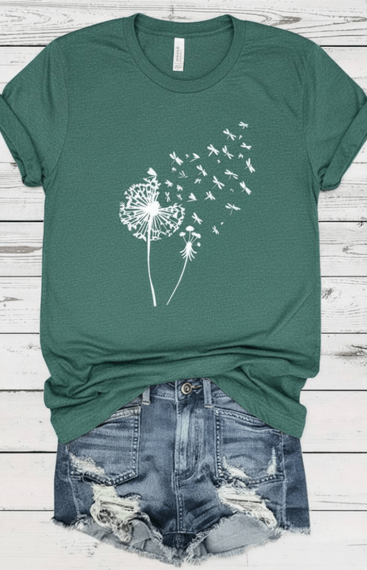 ZORELLA – Dandelion Print Crew Neck T-Shirt in Soft Cotton VIP