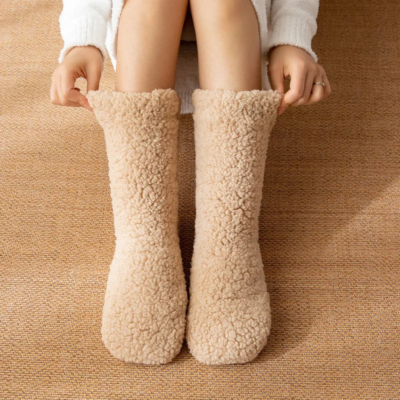 Isabella Plush Relaxed Fit Slipper Socks | Solid Mid-Calf Slipper Socks