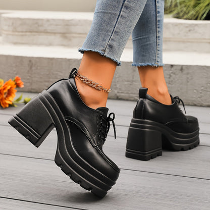 Amelia Chunky Platform Oxfords | Lace-Up Block Heel Oxfords