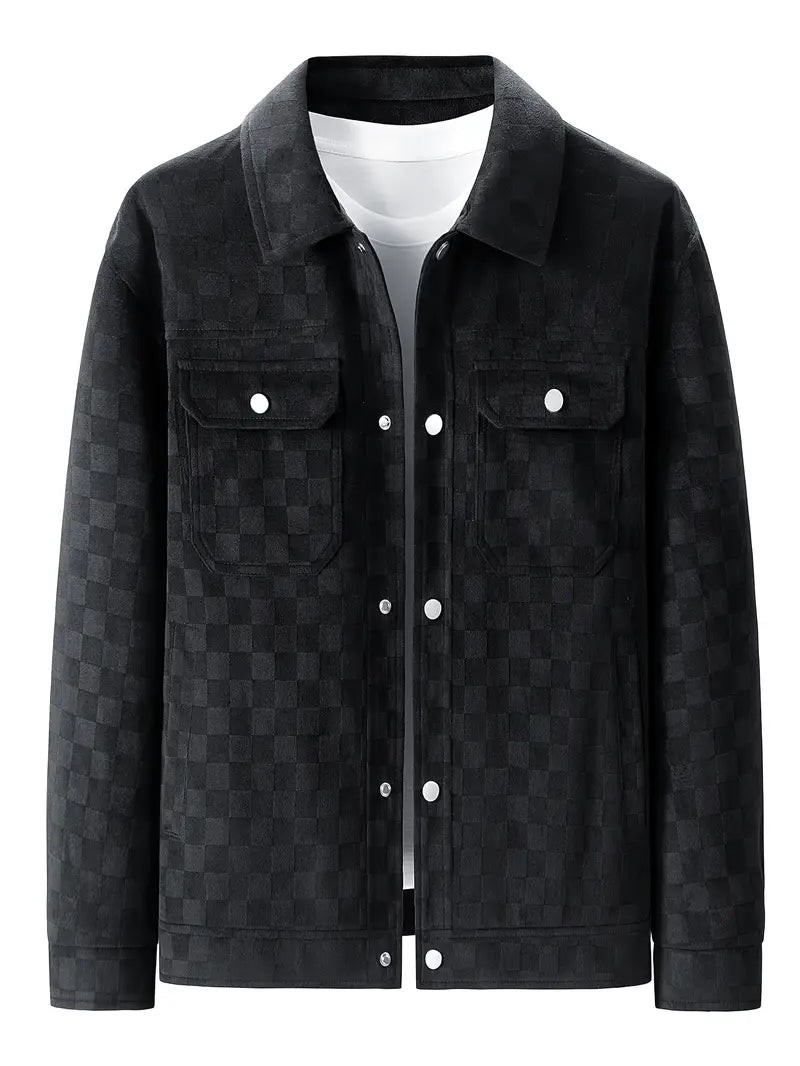 Leo Relaxed Fit Trucker Jacket | Checkered Button Front Trucker Jacket