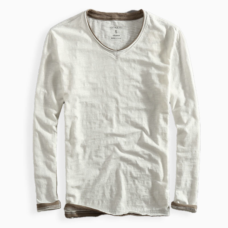 Oliver Slim Fit Long Sleeve T-Shirt | V-Neck Solid Contrast Trim T-Shirt
