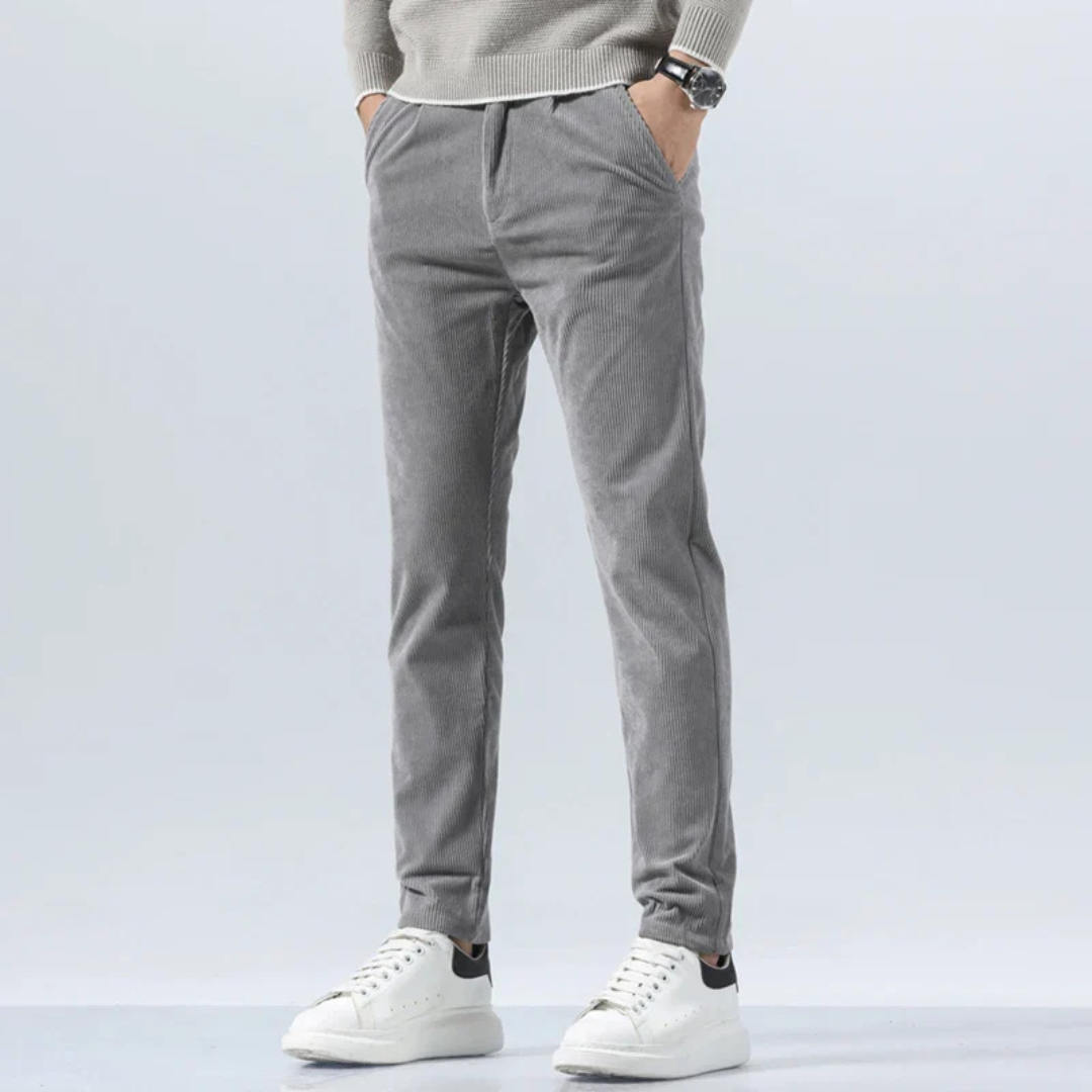 Joshua Ribbed Pleated Corduroy Trousers | Belt Loops Full-Length Corduroy Trousers