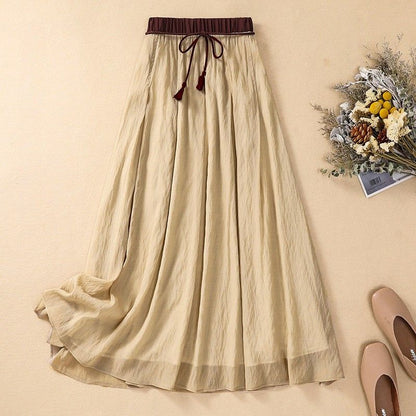 A-Line Maxi Skirt with Textured Waist and Tassel Detail