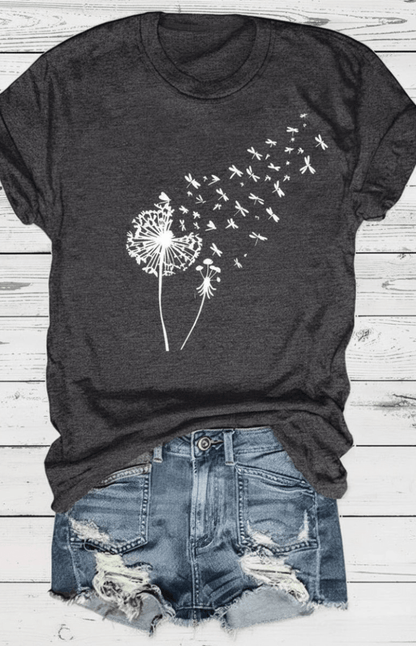 ZORELLA – Dandelion Print Crew Neck T-Shirt in Soft Cotton VIP