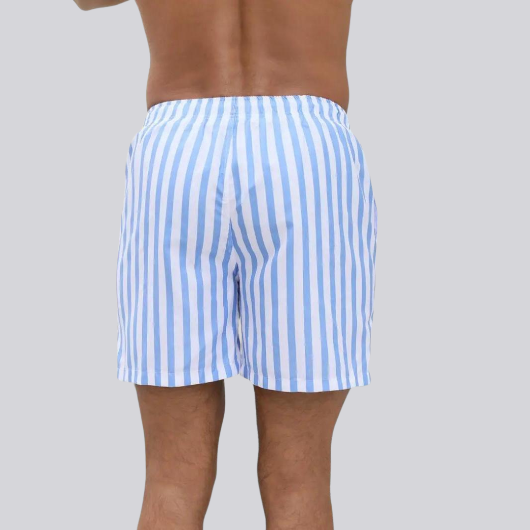 Jean-Paul Elevated Vertical Stripe Mid-Thigh Relaxed Swimwear Shorts
