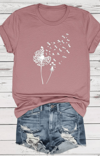 ZORELLA – Dandelion Print Crew Neck T-Shirt in Soft Cotton VIP