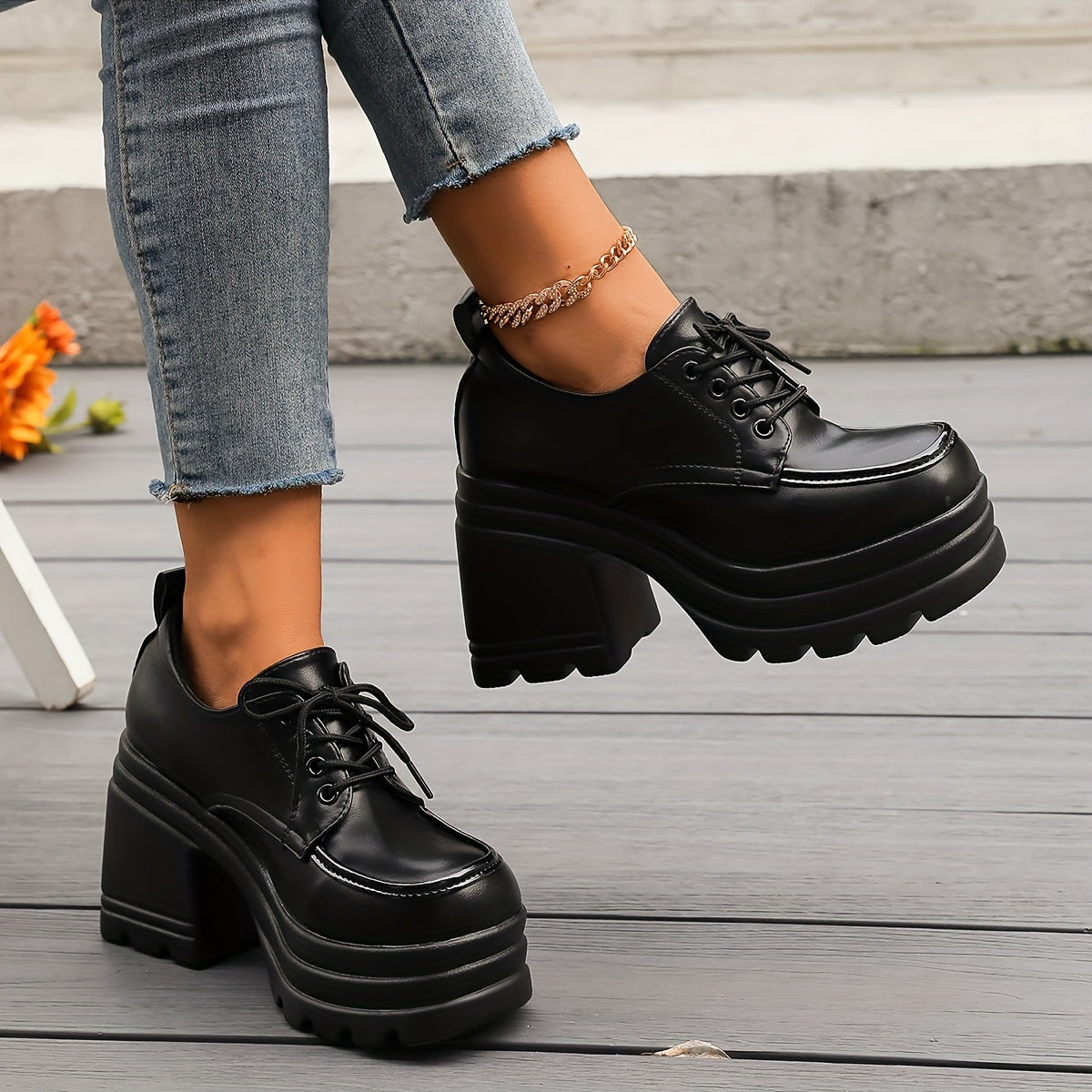 Amelia Chunky Platform Oxfords | Lace-Up Block Heel Oxfords