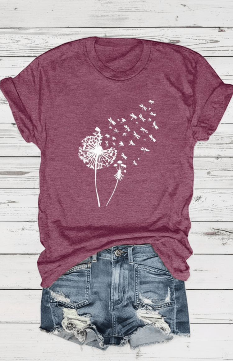 ZORELLA – Dandelion Print Crew Neck T-Shirt in Soft Cotton VIP
