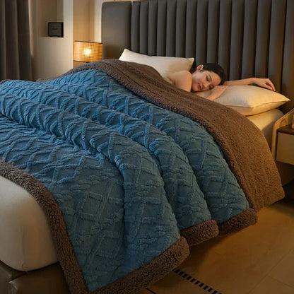 Cable Knit Sherpa Throw Blanket with Cozy Sherpa Lining