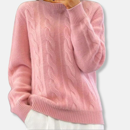 Isla Relaxed Fit Cable Knit Sweater – Crewneck Long Sleeve Design