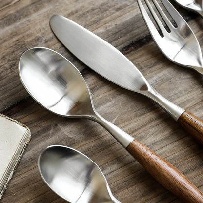 Japanese Style Wood Handle Flatware Set